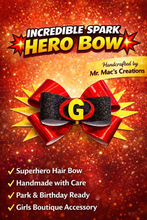 Load image into Gallery viewer, Incredible Spark Hero Bow | Handcrafted Superhero Hair Bow
